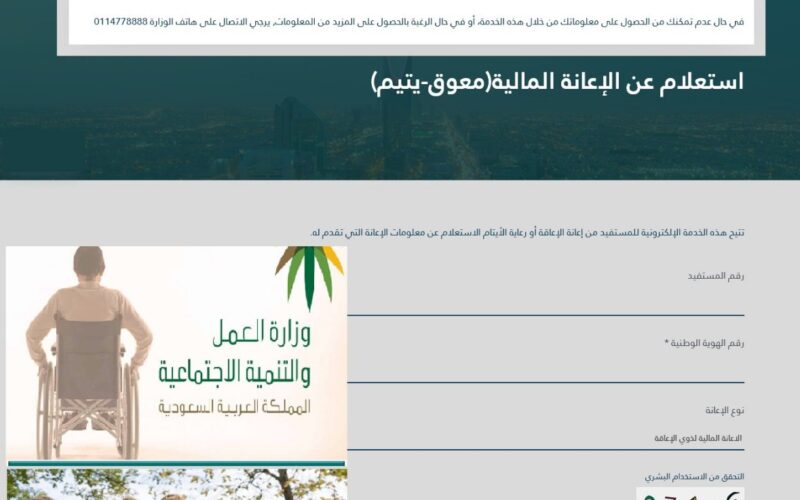 طريقة الاستعلام عن الإعانة المالية للأيتام وذوي الإعاقة برقم الهوية