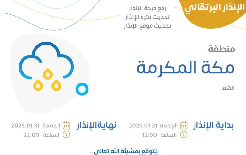 رياح شديدة وأمطار غزيرة في مكة المكرمة تستمر لمدة 15 ساعة والأرصاد يطلق تحذير عاجل