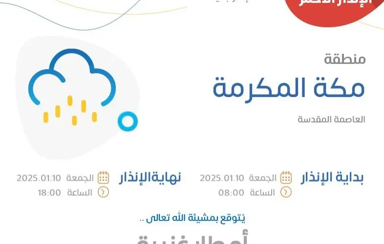 عاجل.. أكبر كمية أمطار سوف تهطل على مكة المكرمة اليوم الجمعة والسلطات تناشد السكان بعدم الخروج من المنازل